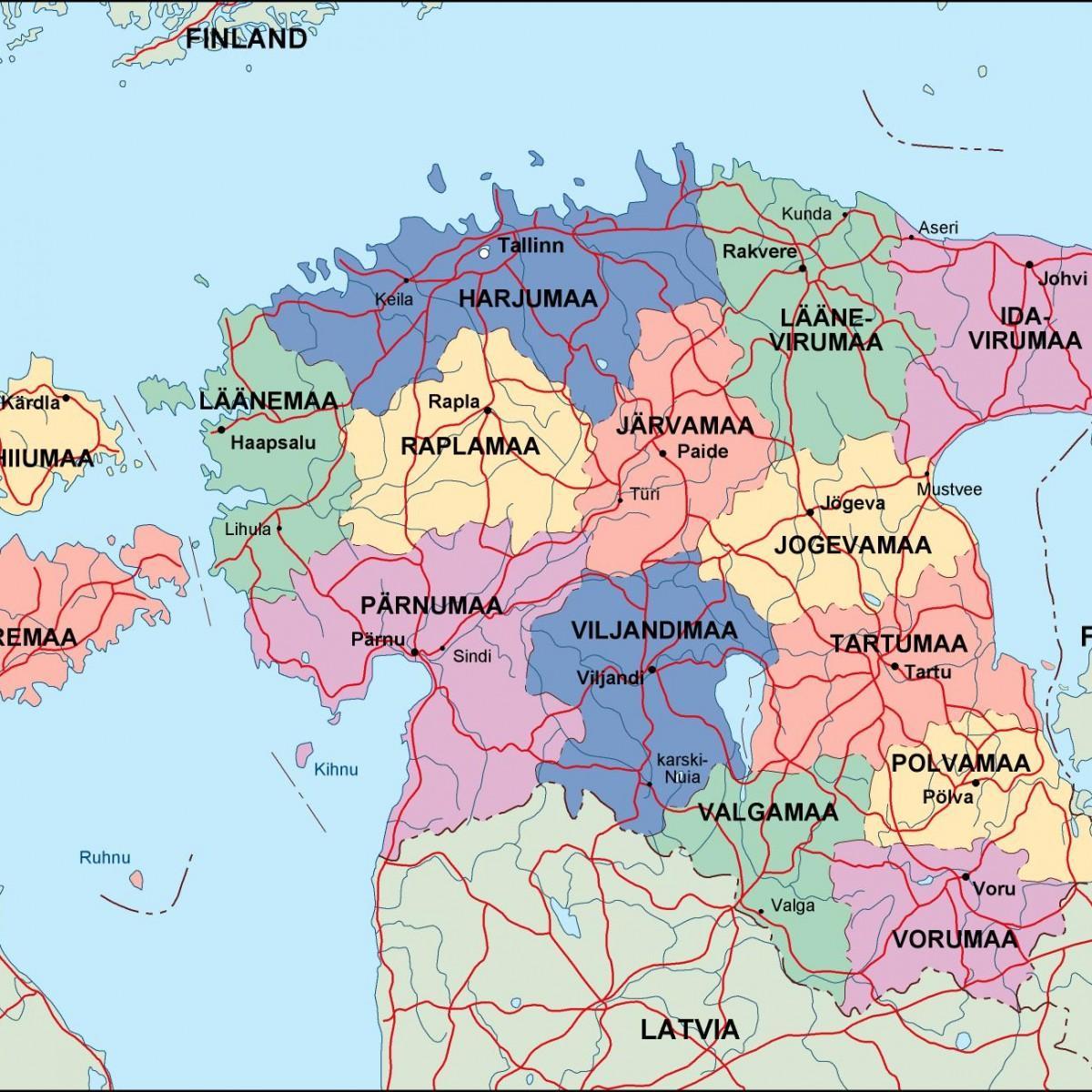 žemėlapis Estijos politines
