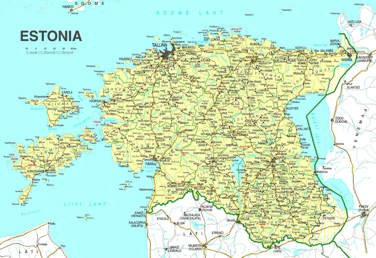 žemėlapis Estijos kelių